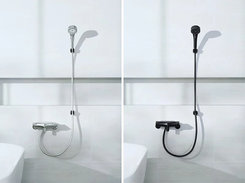 Silver and Black Shower Sets in a Bathroom