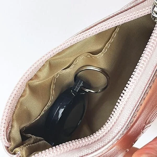 Pink Metallic Snoopy Pouch - Open with Key