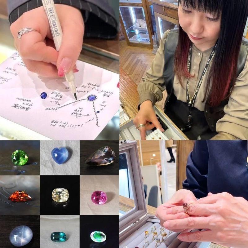 Jewelry design process with loose stones and rings