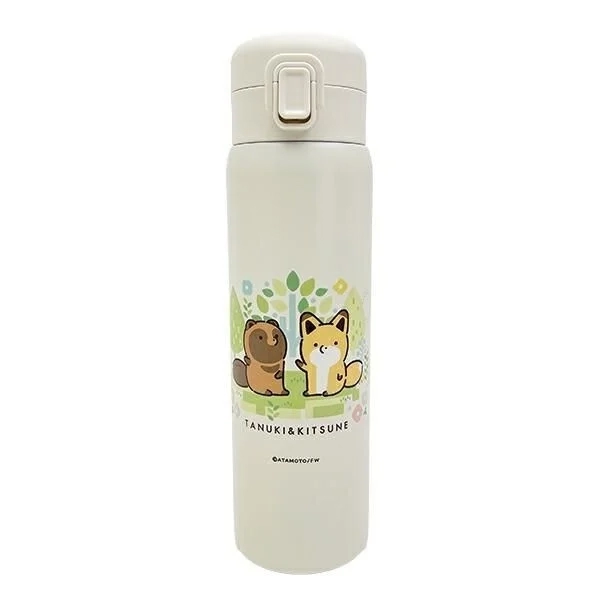 Stainless One-Push Bottle with Tanuki & Kitsune