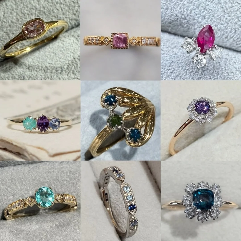 Collection of colorful gemstone rings