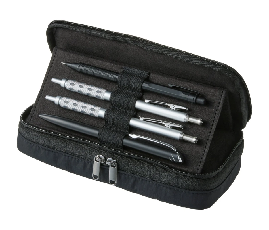 Close-up of the first tier of the FABFAB pen case displaying six pens