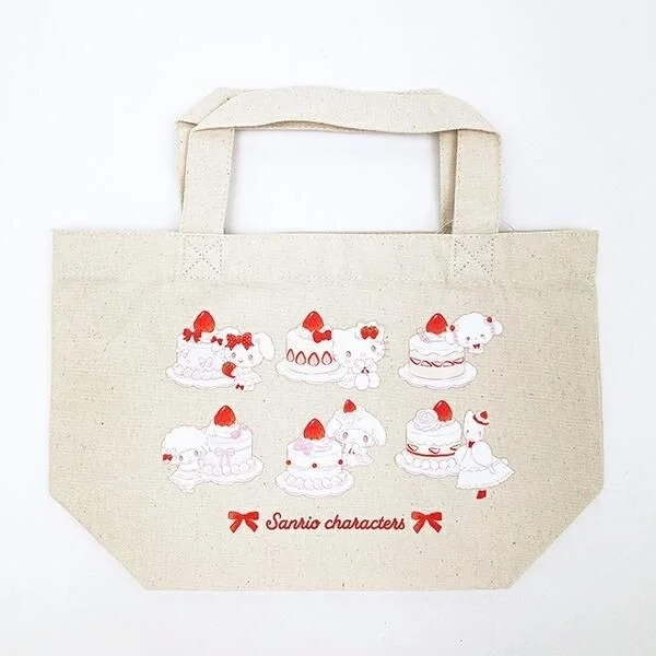 Sanrio characters with shortcake illustration on a light-colored tote bag