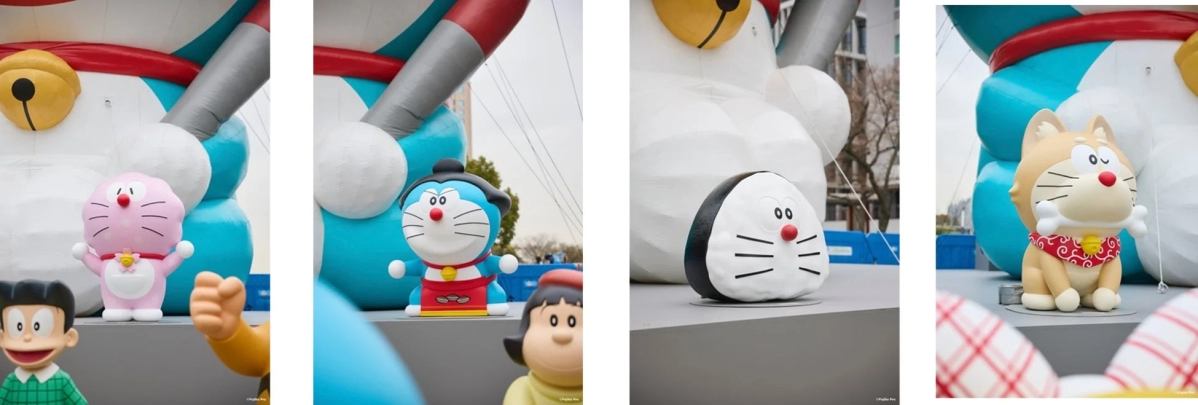 Giant Doraemon balloon and themed Doraemons