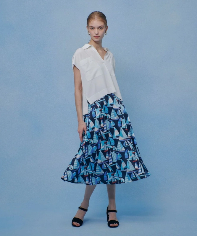 Model in Marina Print Skirt