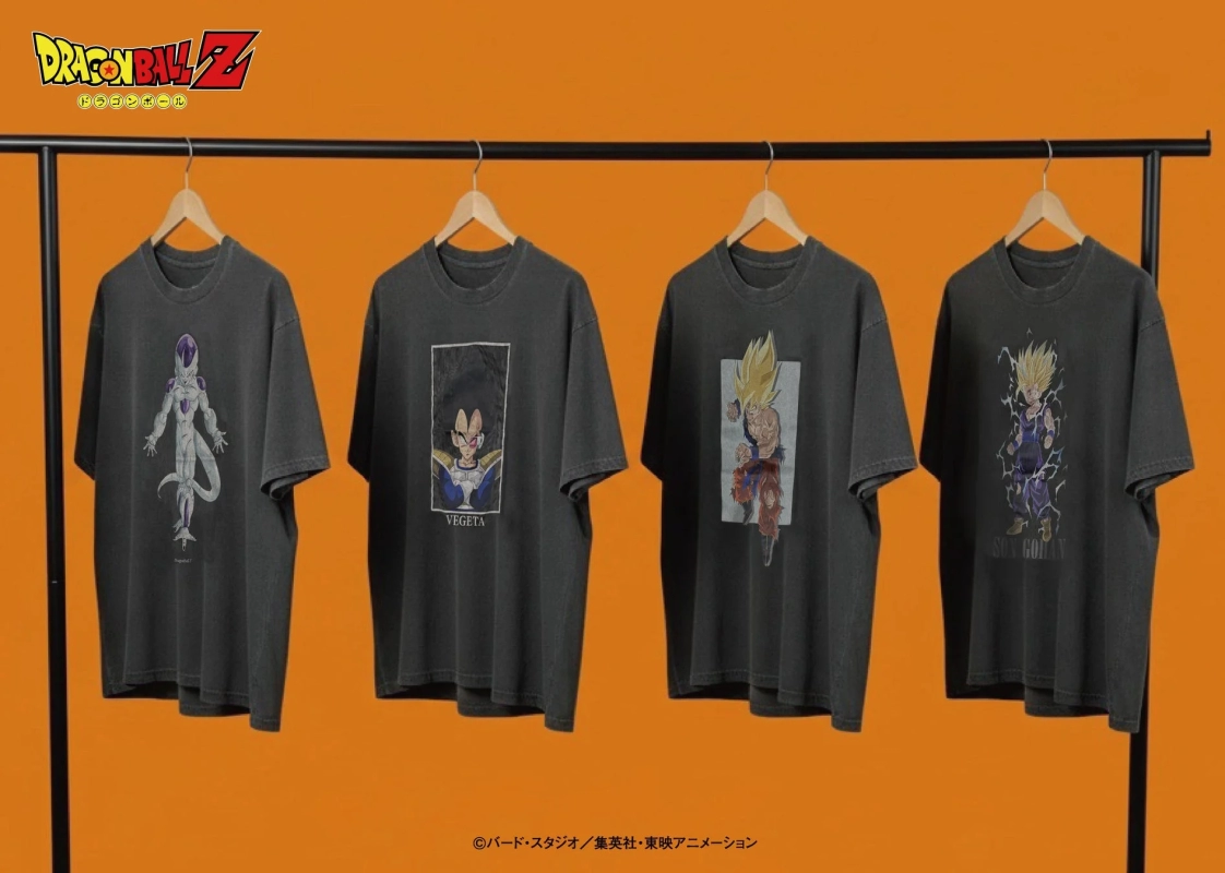 Dragon Ball Z T-shirt collection with Frieza, Vegeta, Son Goku, and Son Gohan designs