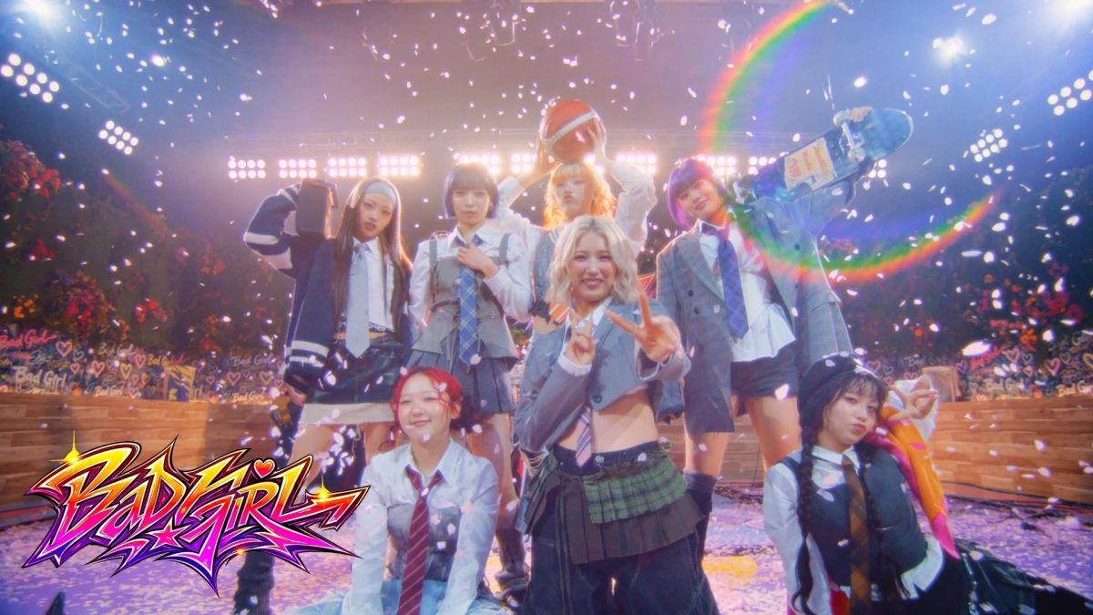 HANA performing "Bad Girl" on a vibrant stage