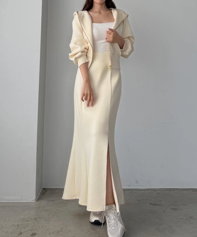 Poncho Short Hoodie + Slit Mermaid Skirt Set