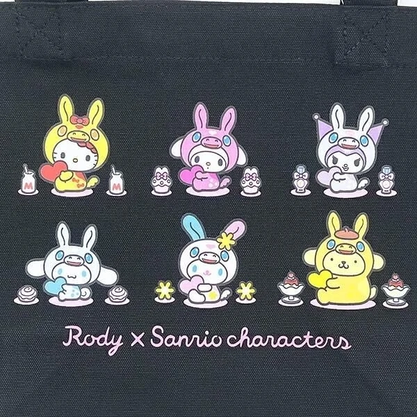 Black tote bag with Rody x Sanrio characters illustration