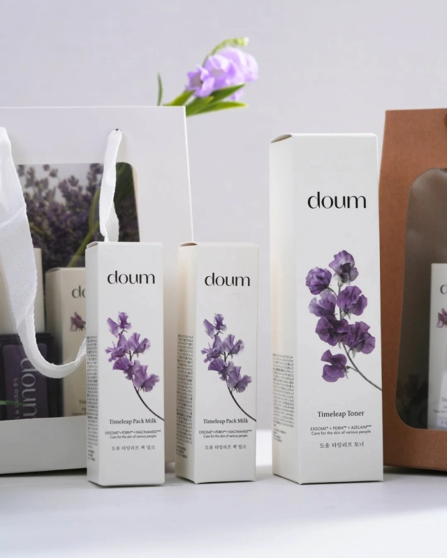 doum Timeleap skincare products in boxes