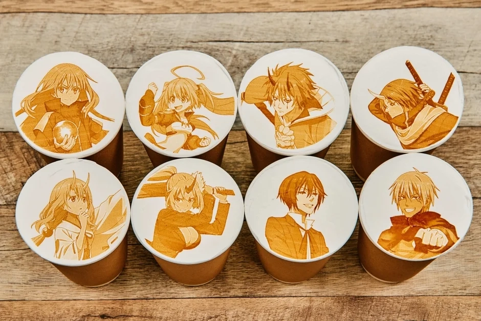 Latte art featuring various characters