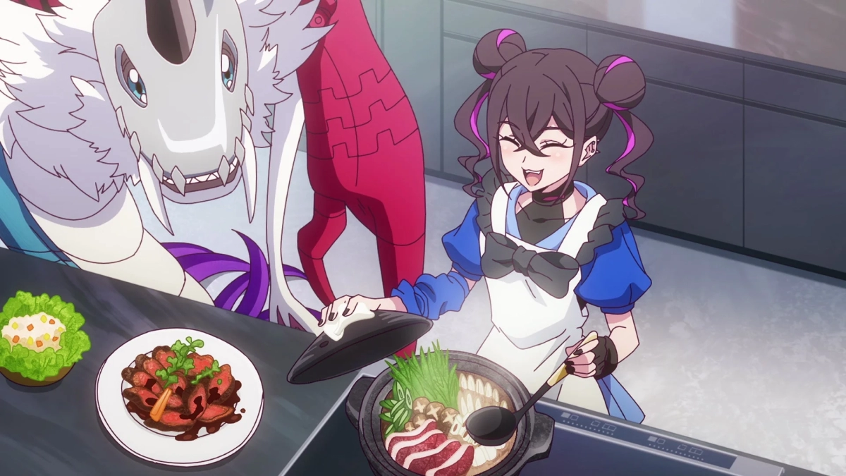 Girl cooking with Digimon