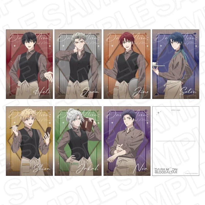Set of 7 postcards featuring male anime characters in waiter outfits