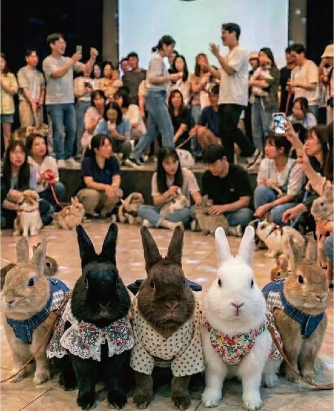 People and rabbits interacting at the event