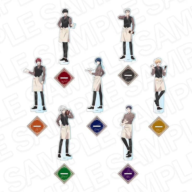 Set of 7 male anime character acrylic figures in waiter uniforms