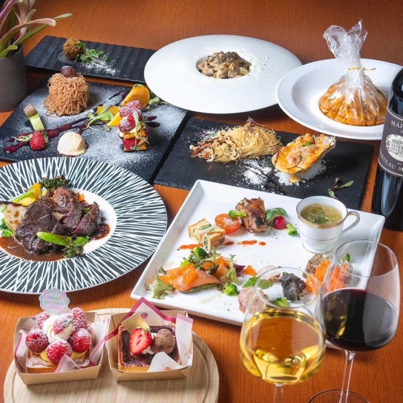 Full course dinner with strawberry dessert