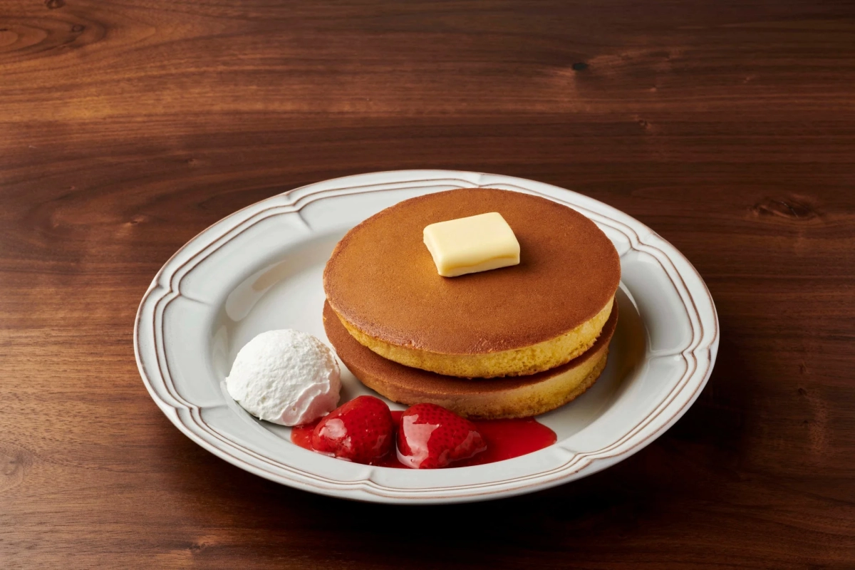 Traditional Hotcakes with Whole Strawberry Sauce & Whipped Cream