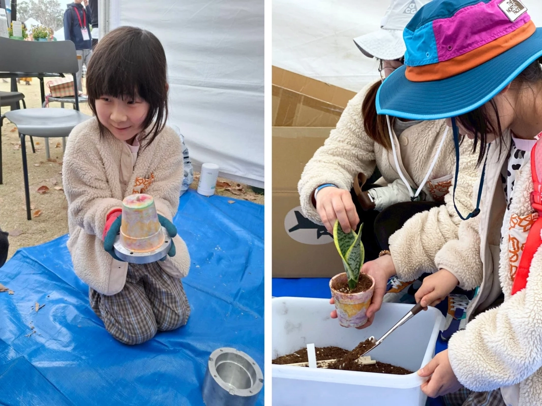 Children participating in the planting workshop
